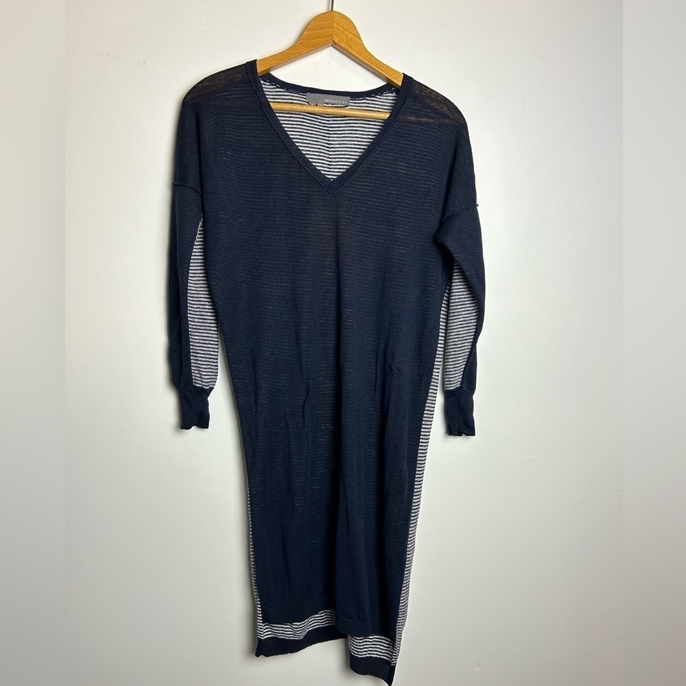360 Sweater 100% Linen Women’s Midi Dress Size S Long Sleeve Minimalist Knit